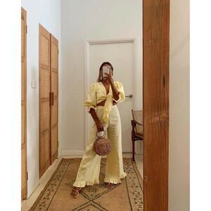 NWT FAITHFULL THE BRAND Sz 2 XS SELMA LINEN PANTS IN PLAIN DAFFODIL YELLOW